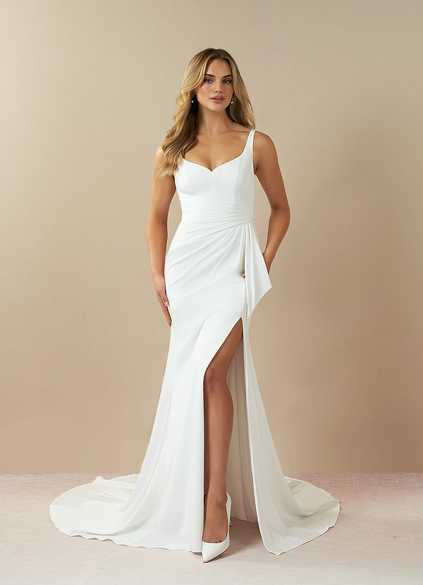 Azazie Isabella Wedding Dresses Diamond White Mermaid Pleated Crepe Back Satin Dress image1