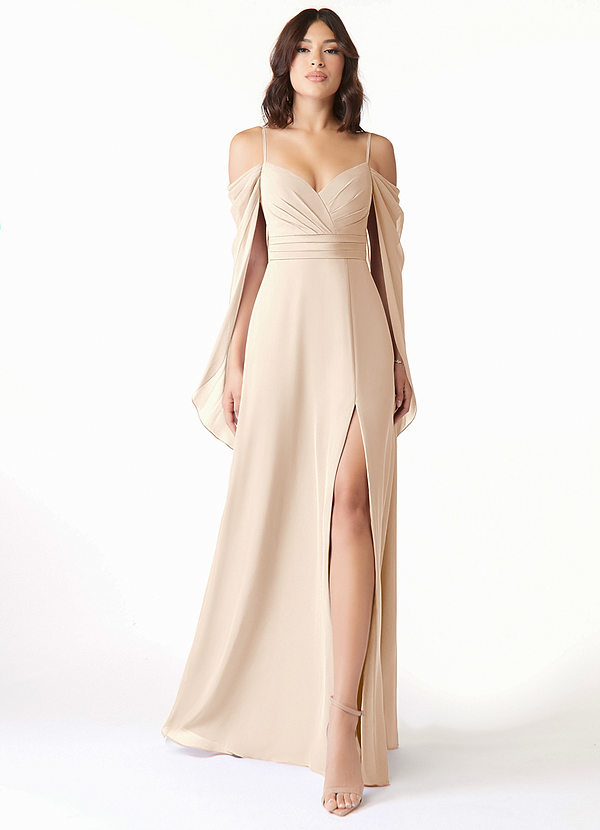 Azazie Cienna Bridesmaid Dresses White Alabaster A-Line Long Sleeve Chiffon Dress image1