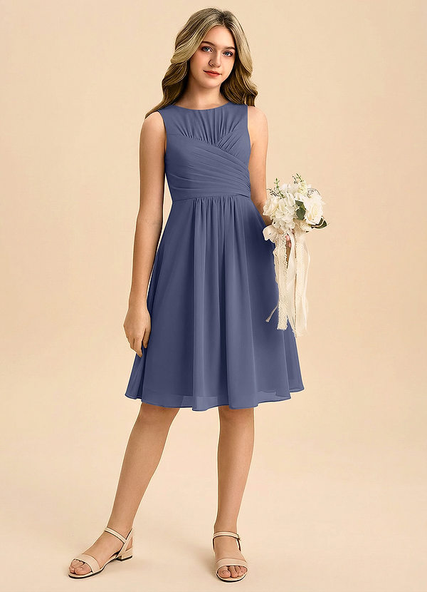 Azazie Skyla Junior A-Line Plisseret Chiffon Mini Junior brudepige Kjole image1