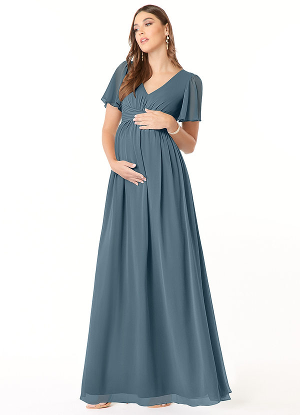 Azazie Verna Maternity Bridesmaid Dresses A-Line V-Neck Ruched Chiffon Floor-Length Dress image1