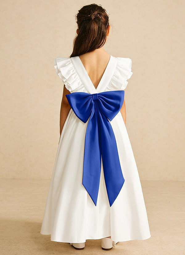 Azazie Aero Flower Girl Dresses Ivory Royal Blue A-Line Pleated Cotton Dress image1