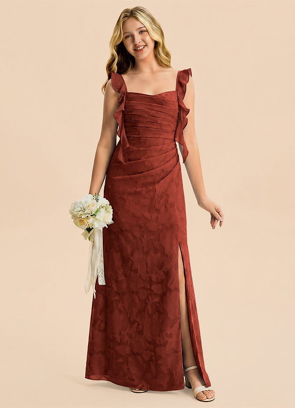Azazie Jessamine Junior Terracotta Mermaid Sweetheart Neckline Floral Burnout Dress image1