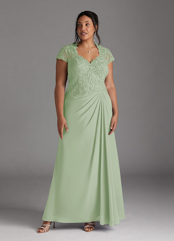Azazie Junie Robe Mère de la Mariée & du Marié Robe Trapèze en Mousseline de soie Dentelle Vert Sauge image1
