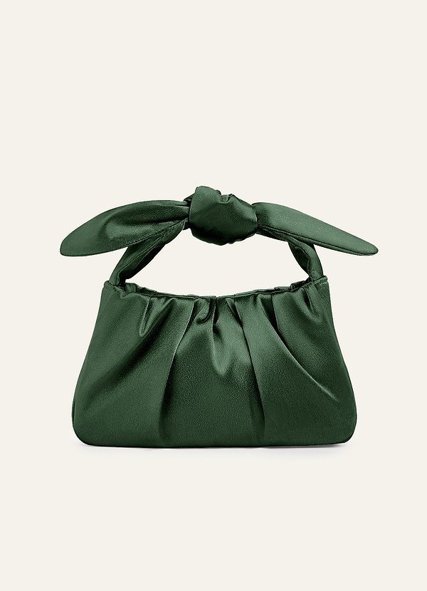 front Matching Color Metallic Satin Knotted Handle Handbag