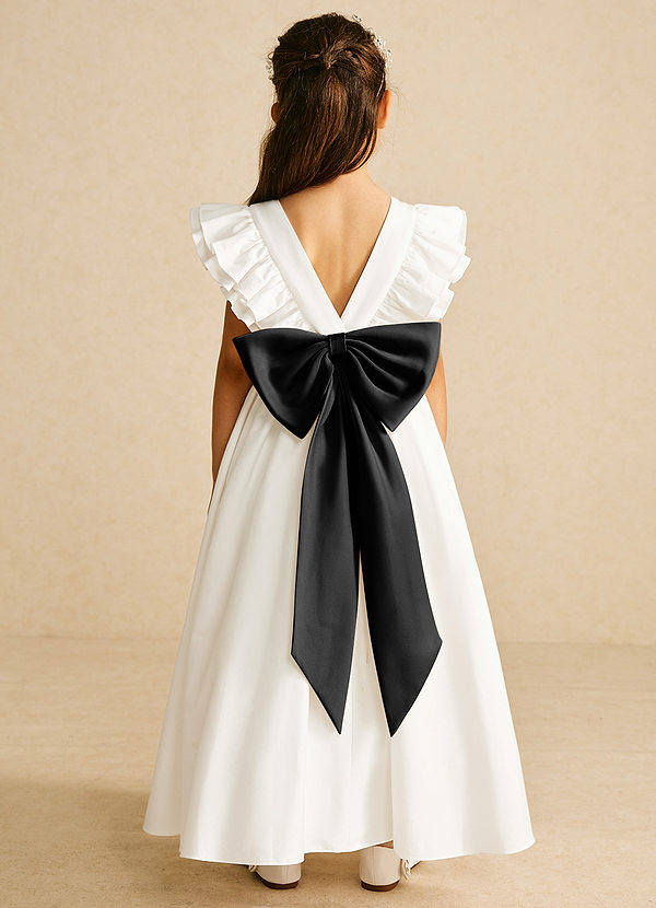 Azazie Aero Flower Girl Dresses Ivory Black A-Line Pleated Cotton Dress image1