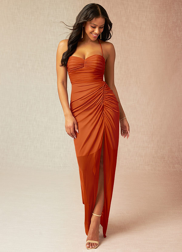 Azazie Aslay Bridesmaid Dresses Sheath Sweetheart Neckline Mesh Floor-Length Dress image1
