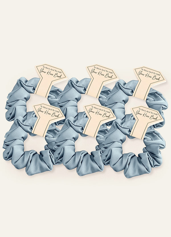 front Matching Color Six-Piece Bridesmaid Stretch Satin Regular Size Scrunchie Set