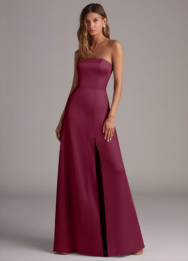 Azazie Wren Bridesmaid Dresses Mulberry A-Line Strapless Stretch Satin Convertible Dress image1