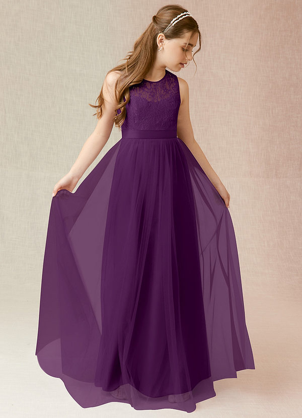 Azazie Georgette Junior A-Linie Spitze Tüll Kleid Traube image1