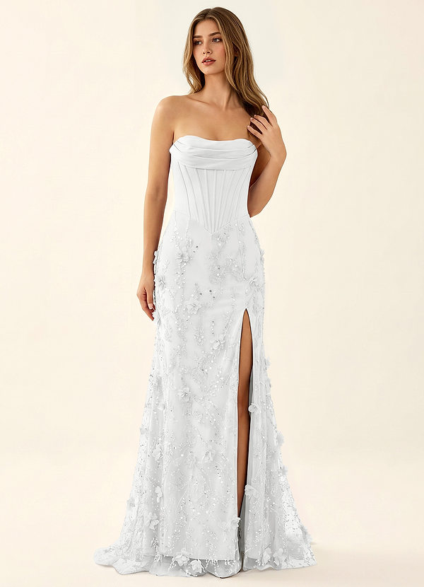 Iliana White 3D Flowers Corset Beading Prom Dress image1