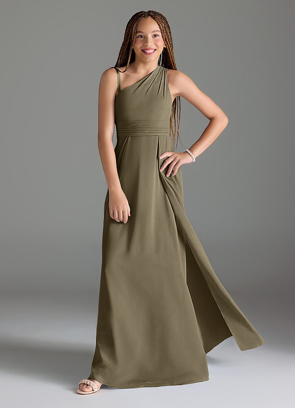 Azazie Dallas Junior Willow Green A-Line Pleated Chiffon Dress image1
