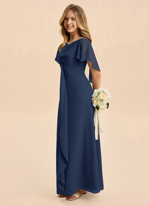 Azazie Selena Junior Dark Navy A-Line Ruched Chiffon Dress image1