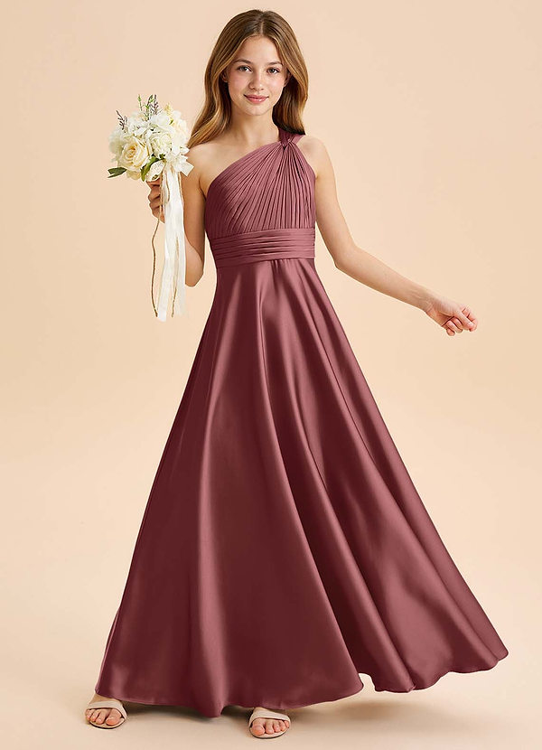 Azazie Charlize Junior Jurk van Stretch Satijn met A-Lijn Geplooid Amethist image1