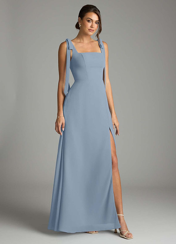 Azazie Debra Bridesmaid Dresses Dusty Blue A-Line with Pockets Chiffon Convertible Dress image1