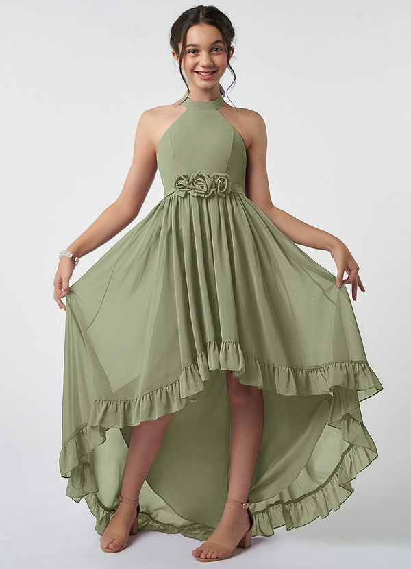 Azazie Hermione Junior Pistachio A-Line Chiffon Dress image1