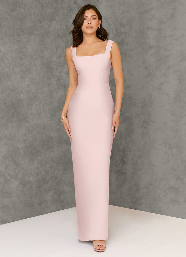 Azazie Flori Bridesmaid Dresses Blushing Pink Sheath Square Neckline Chiffon Dress image1