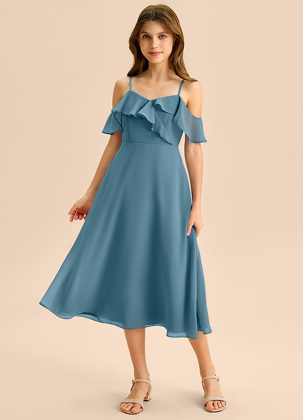 Azazie Kamilla Junior Abito A-Line in Chiffon a Spalla Scoperta Bermuda image1