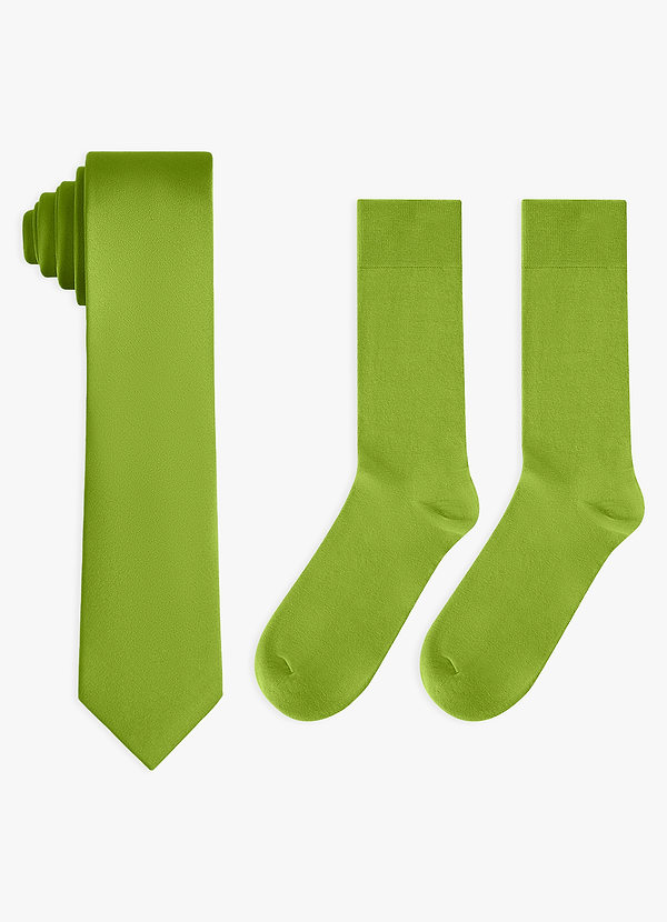 front Conjunto de corbata fina de satén elástico y calcetines de algodón a juego