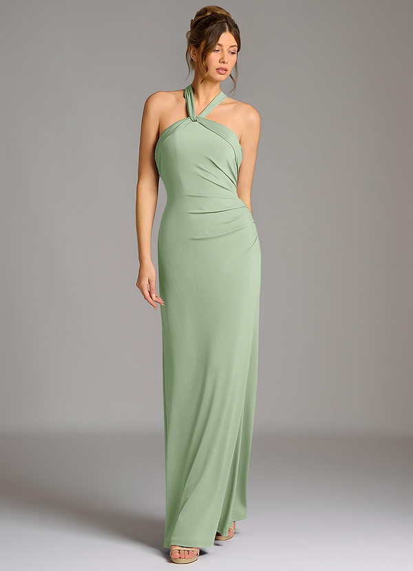 Azazie Valentina Bridesmaid Dresses Dusty Sage Mermaid Pleated Premium Stretch Jersey Dress image1