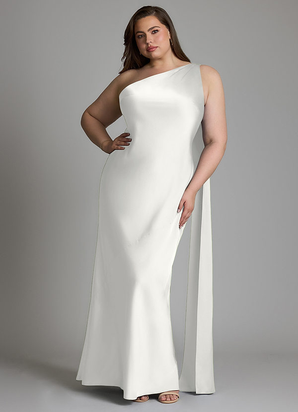 Azazie Juniper Brautjungfernkleider Meerjungfrau-Linie One-Shoulder Stretch-Satin Kleid Weiß image1