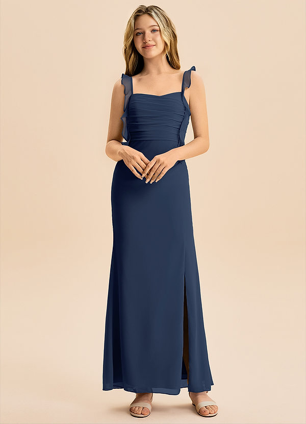 Azazie Jessamine Junior Dark Navy Mermaid Sweetheart Neckline Chiffon Dress image1