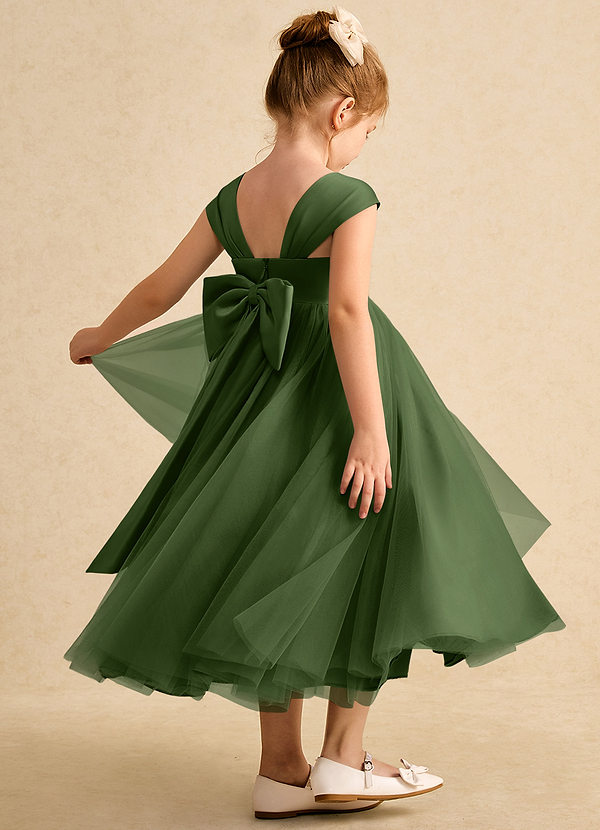 Azazie Chickadee Flower Girl Dresses Olive Ball-Gown Sweetheart Neckline Matte Satin Dress image1