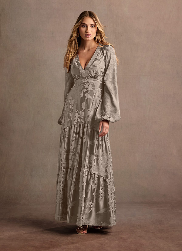 Melissa Platinum Long Sleeve Maxi Dress | Azazie CA