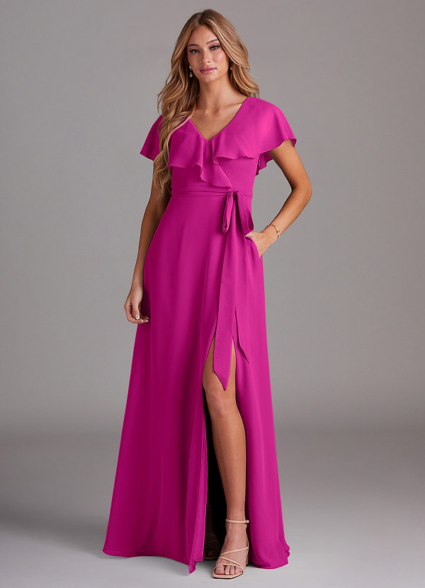Azazie Lainey Bridesmaid Dresses Fuchsia A-Line with Pockets Chiffon Dress image1