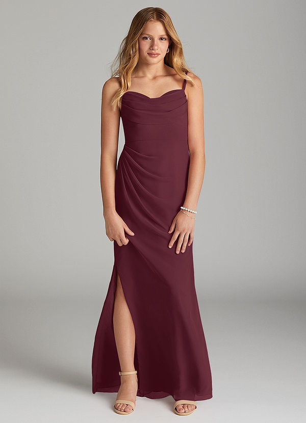 Azazie Mai Junior Vestido de Cabernet de Gasa de Recto con Plisado image1