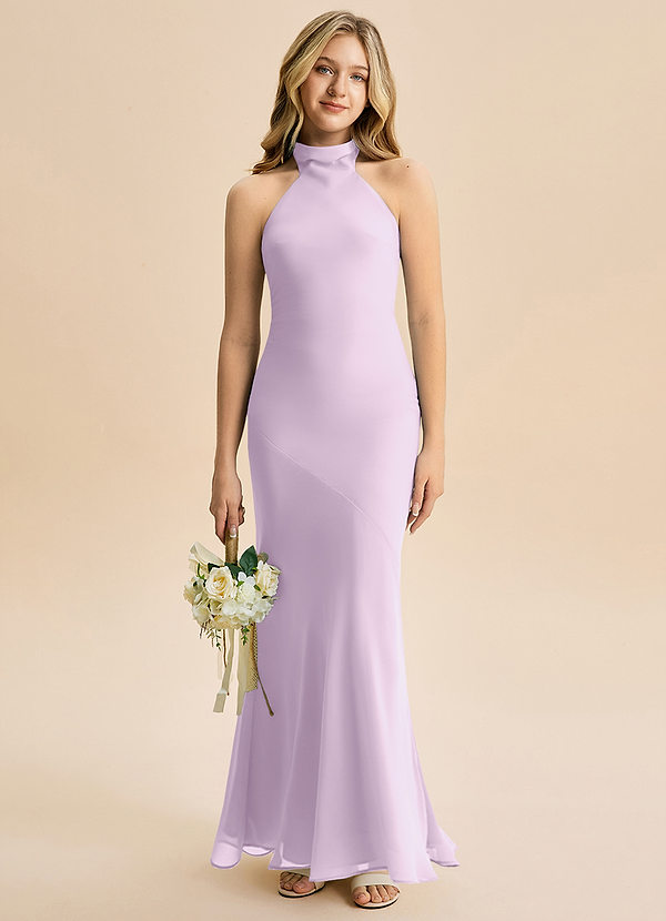 Azazie Velli Junior Mrenneito Korkea kaulus Sifonki Lattian pituus Nuorempi morsiusneito Pukeutua image1