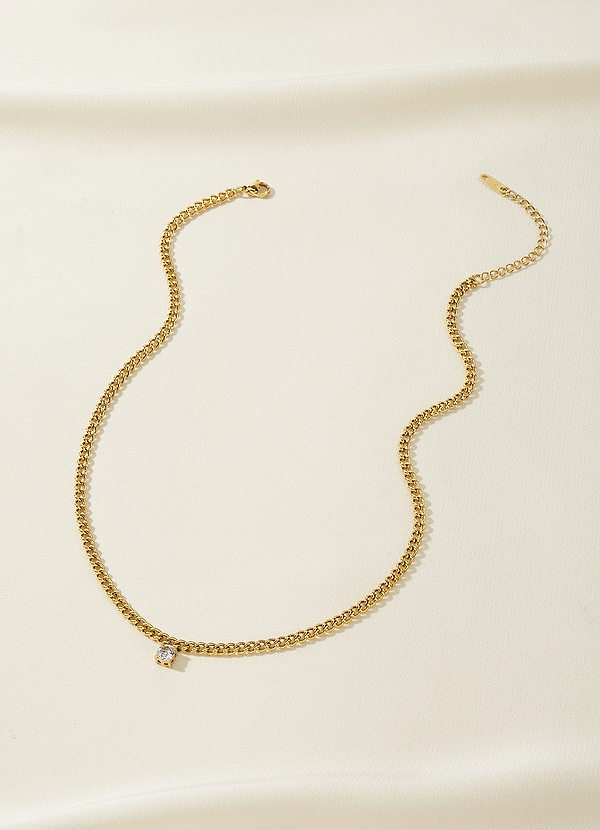 front Curb Chain Crystal Pendant Necklace