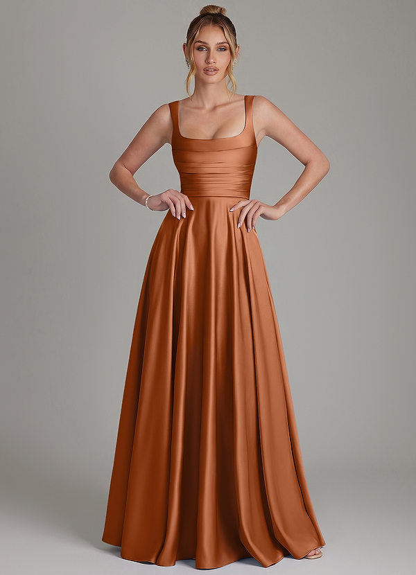 Azaria Bridesmaid Dresses Copper A-Line Corset Stretch Satin Dress image1