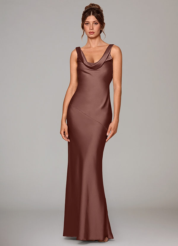 Azazie Rylina Bridesmaid Dresses Espresso Mermaid Stretch Satin Dress image1