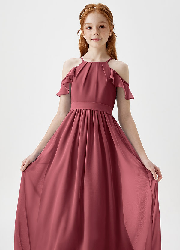 Azazie Chaya Junior Merlot A-Line Off the Shoulder Chiffon Dress image1