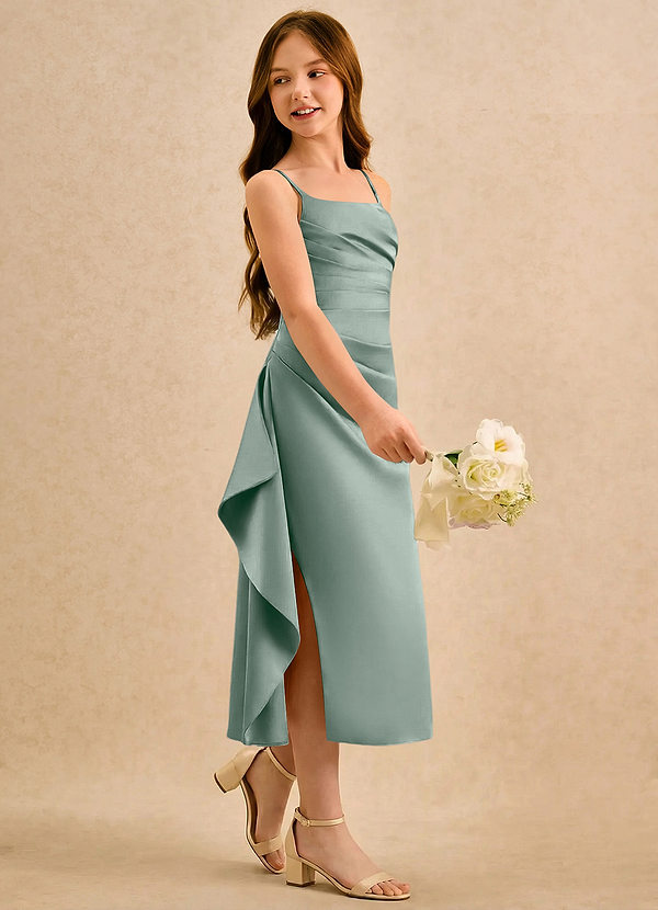 Azazie Canna Girls Formal Abiti da Ragazza di Fiori Abito A-Line in Raso Elasticizzato Plissettato Salvia Argentata image1