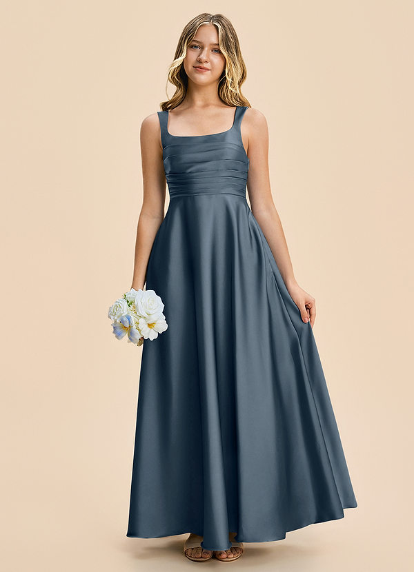 Azazie Azaria Junior Twilight A-Line Pleated Stretch Satin Dress image1