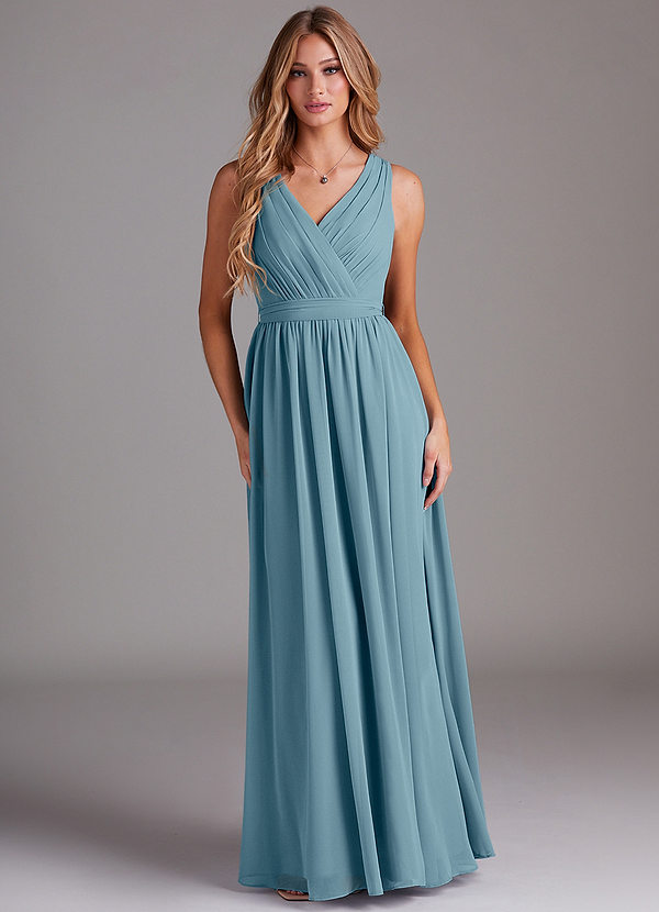 Azazie Kingsley Bridesmaid Dresses Moody Blue A-Line Lace Chiffon Dress image1