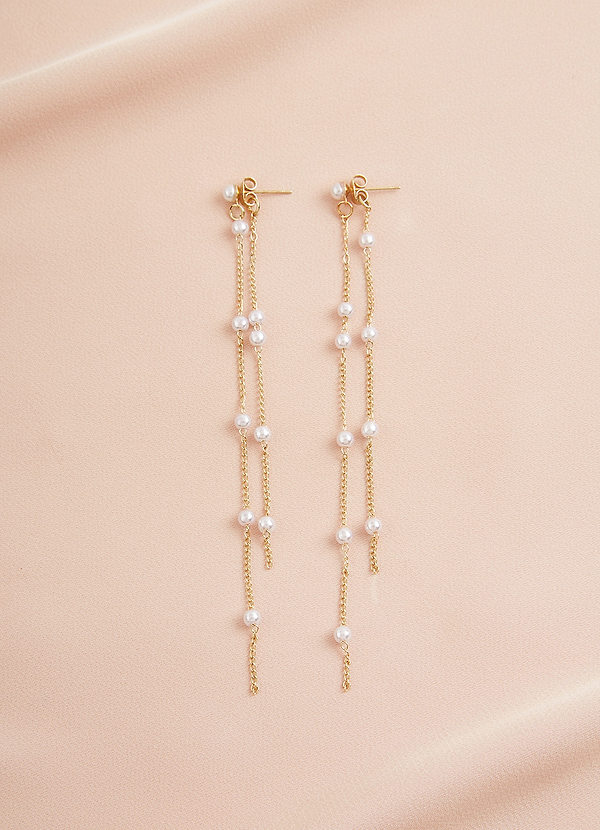 front Pearl Golden Tassel Earrings