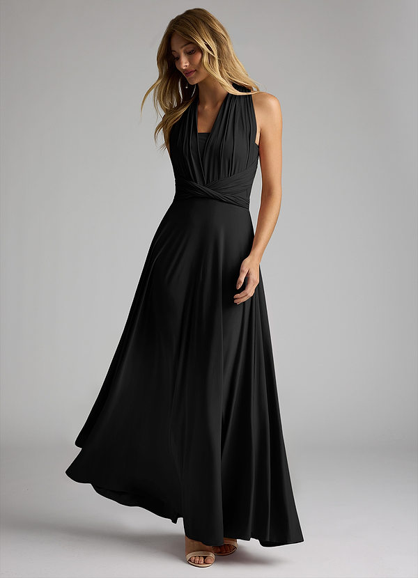 Azazie Infinity Jersey Wrap A-Line Dress Black Bridesmaid Dresses | Azazie