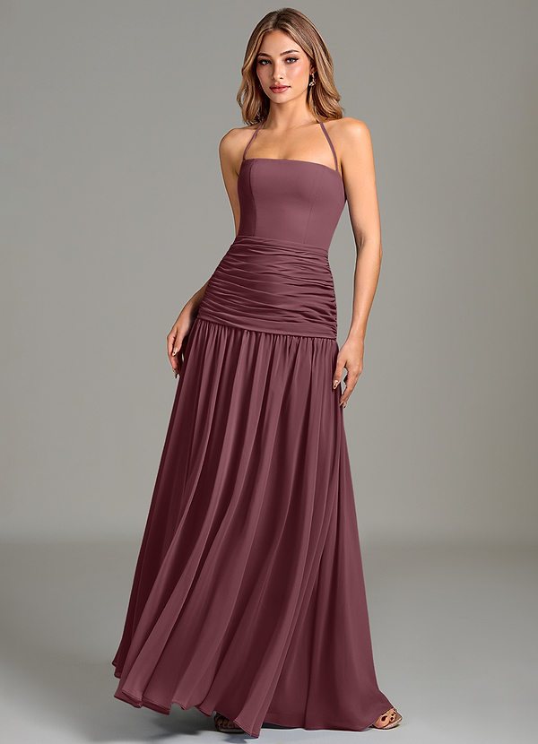 Azazie Vashti Bridesmaid Dresses Sangria A-Line Chiffon Dress image1
