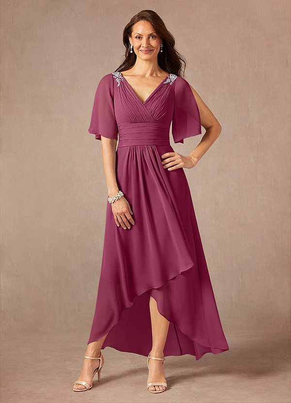 Azazie Pascual Mother of the Brides Dresses Mulberry A-Line Pleated Chiffon Dress image1