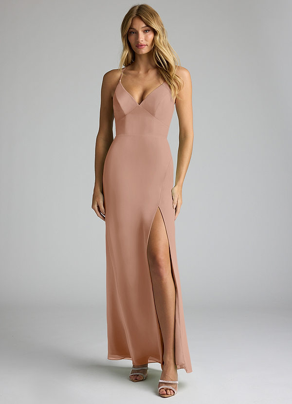 Azazie Becca Suknie dla druhen Osłona Szyfon Do ziemi Sukienka image1