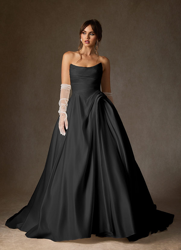 Azazie Adelise Vestidos de Noiva Vestido Preto de Cetim de Vestido de baile com Sem Alças image1