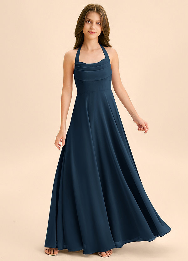 Kady Junior Vestido Azul Marino Oscuro de Gasa de Corte en A con Escote corazón image1