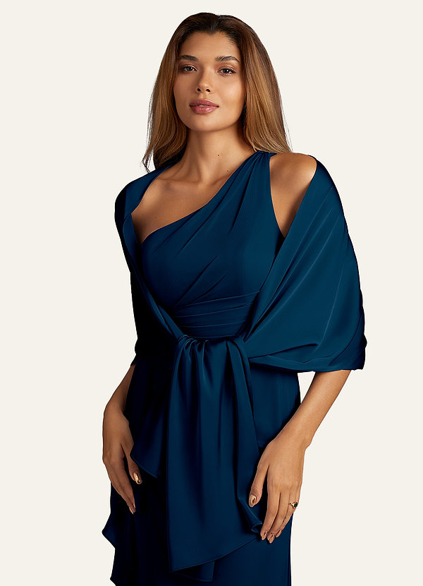 front Azazie Matching Color Aleena Stretch Satin Shawl
