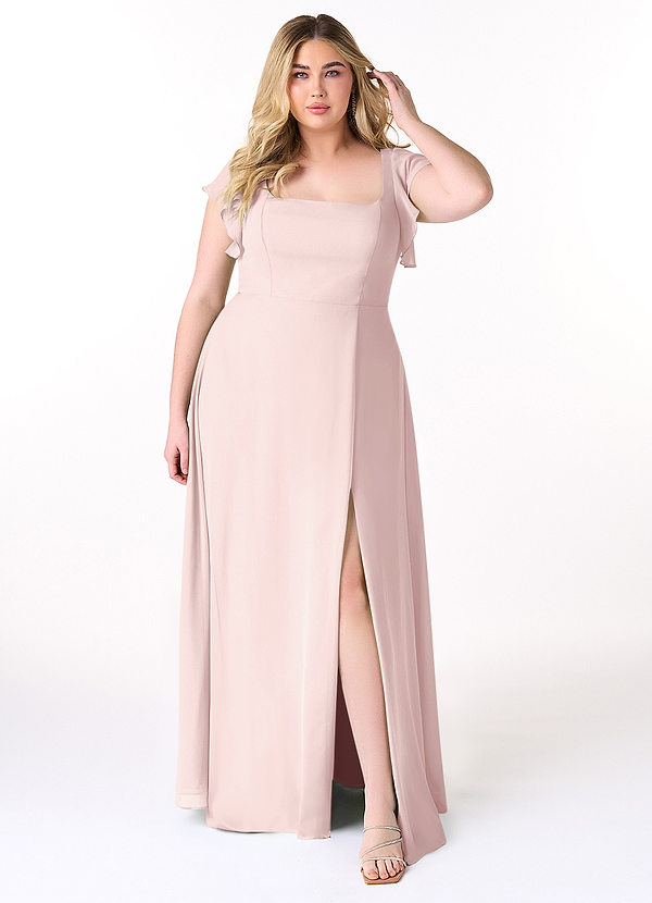 Azazie Bondi Bridesmaid Dresses Blushing Pink A-Line Ruffled Chiffon Dress image1
