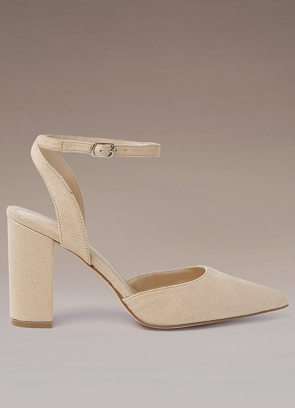 front Suede Pointed-Toe Ankle Strap Pumps