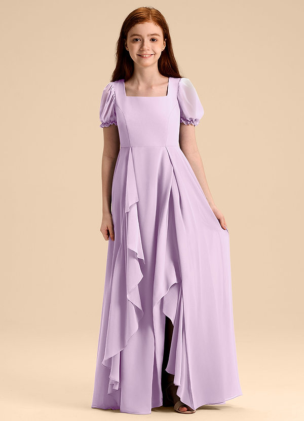 Azazie Priya Junior Frosted Lilac A-Line Blouson Chiffon Dress image1