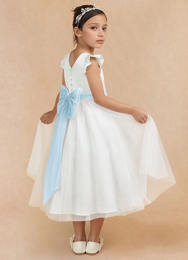 Azazie Hemi Flower Girl Dresses Ivory Sky Blue A-Line Bow Tulle Dress image1