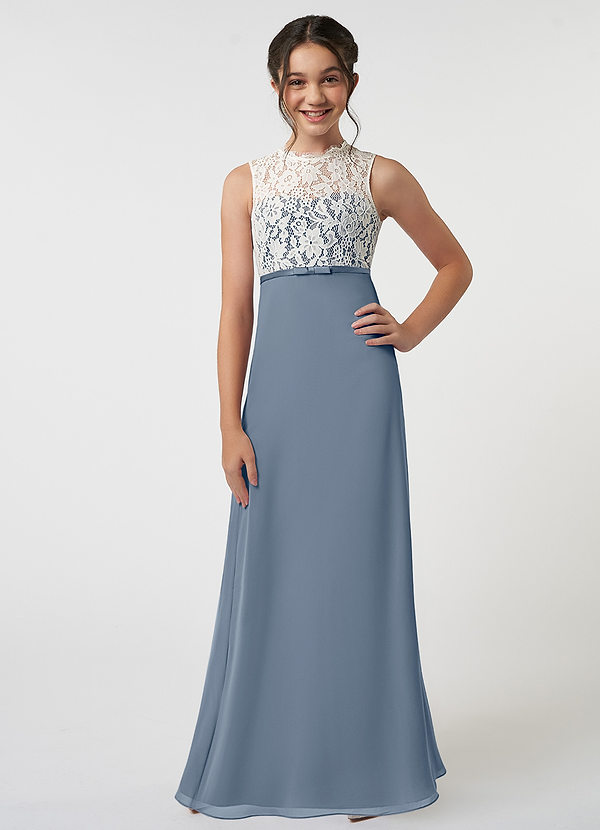 Azazie Rana Junior Robe Trapèze en Mousseline de soie Dentelle Violet Crépusculaire image1